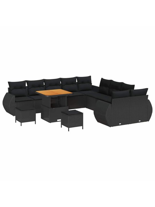 Dārza dīvānu komplekts 13 pcs melna poliratāns