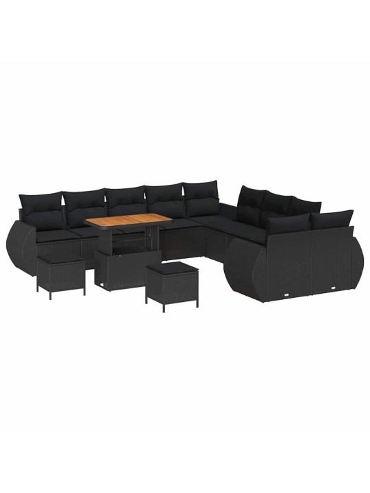 Dārza dīvānu komplekts 13 pcs melna poliratāns