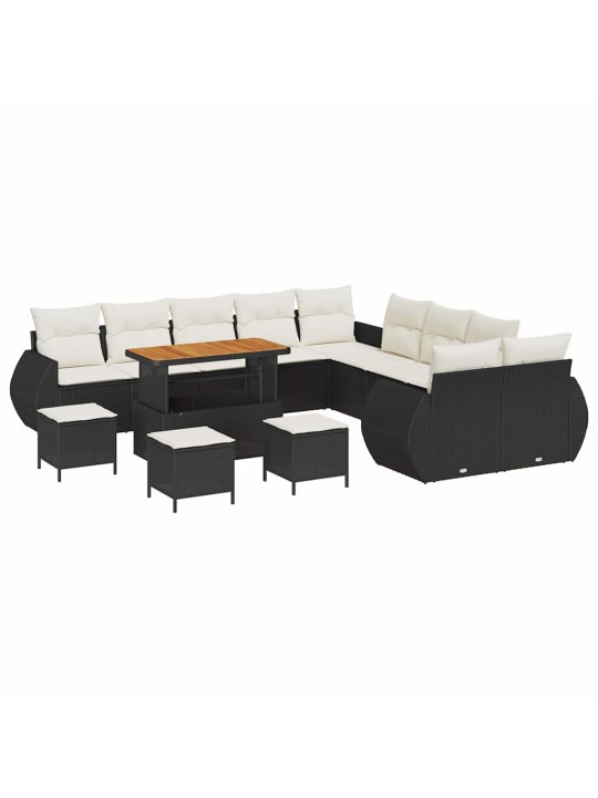 Dārza dīvānu komplekts 14 pcs melna poliratāns