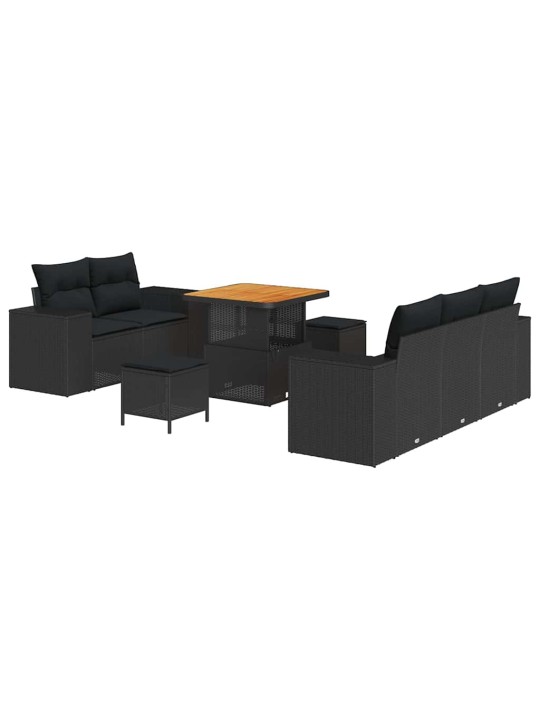 Dārza dīvānu komplekts 8 pcs melna poliratāns
