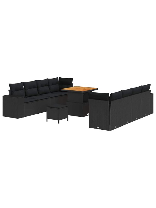 Dārza dīvānu komplekts 11 pcs melna poliratāns