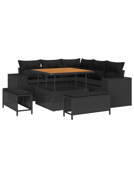 Dārza dīvānu komplekts 8 pcs melna poliratāns