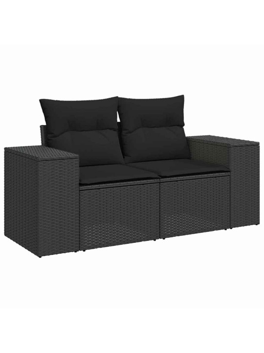 Dārza dīvānu komplekts 8 pcs melna poliratāns