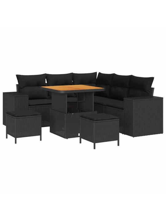 Dārza dīvānu komplekts 8 pcs melna poliratāns