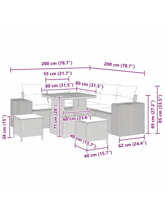 Dārza dīvānu komplekts 8 pcs melna poliratāns