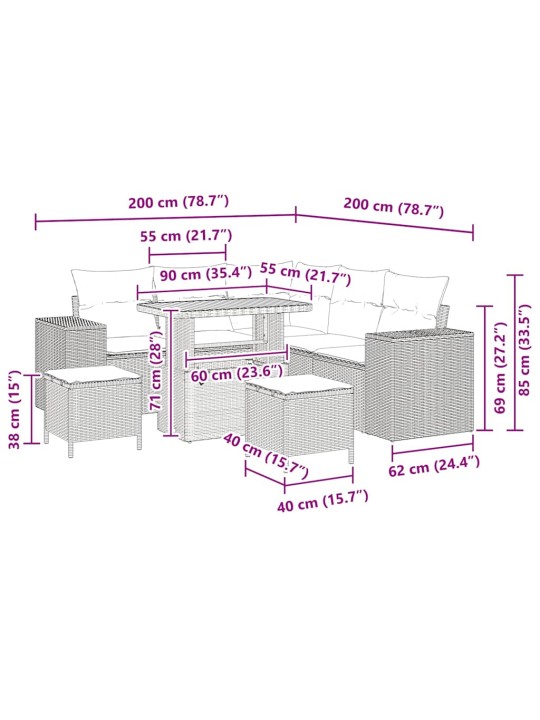 Dārza dīvānu komplekts 8 pcs melna poliratāns