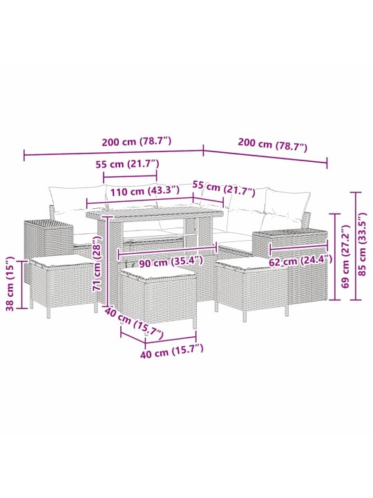 Dārza dīvānu komplekts 9 pcs bēša poliratāns