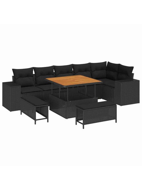 Dārza dīvānu komplekts 9 pcs melna poliratāns