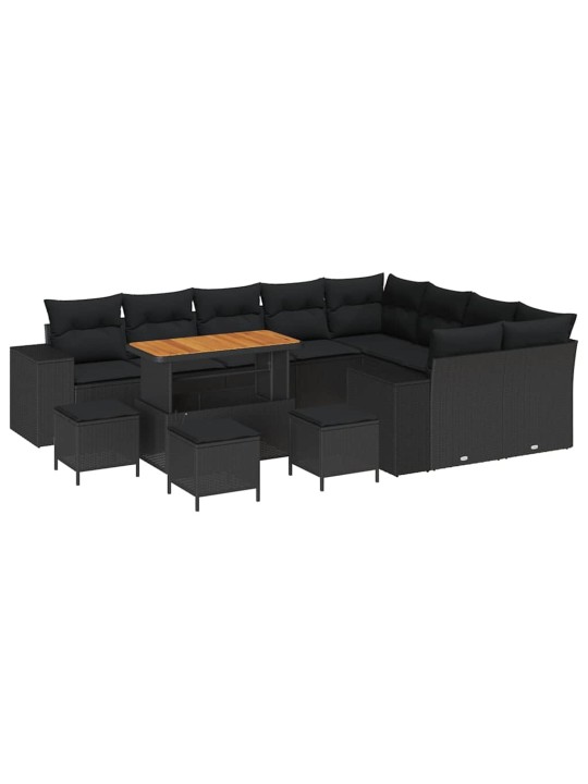 Dārza dīvānu komplekts 13 pcs melna poliratāns