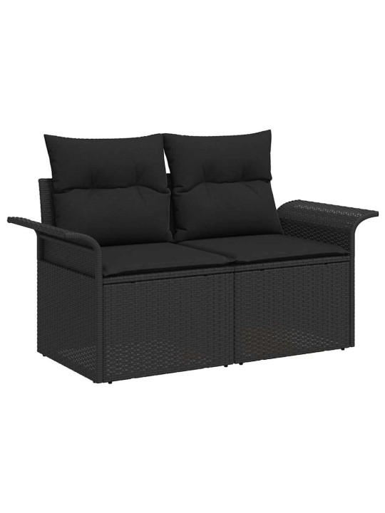 Dārza dīvānu komplekts 8 pcs melna poliratāns