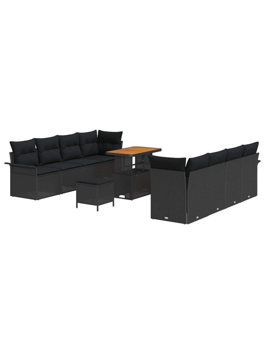 Dārza dīvānu komplekts 11 pcs melna poliratāns