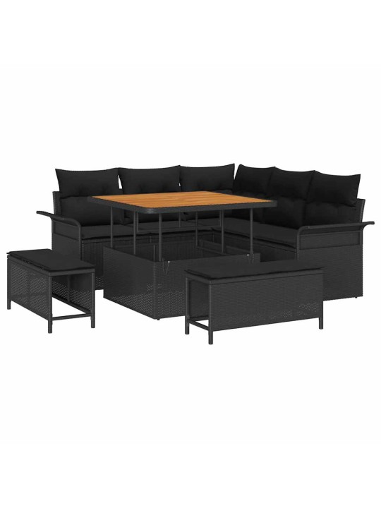 Dārza dīvānu komplekts 8 pcs melna poliratāns