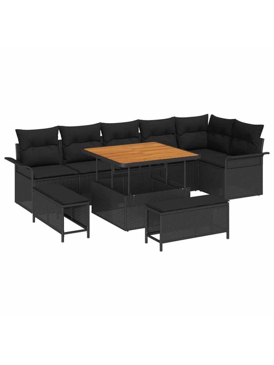 Dārza dīvānu komplekts 9 pcs melna poliratāns
