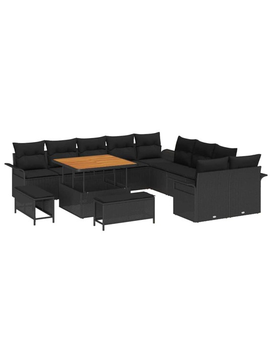 Dārza dīvānu komplekts 13 pcs melna poliratāns