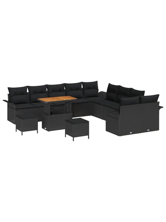 Dārza dīvānu komplekts 13 pcs melna poliratāns