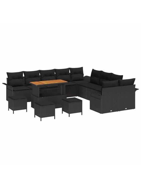 Dārza dīvānu komplekts 14 pcs melna poliratāns