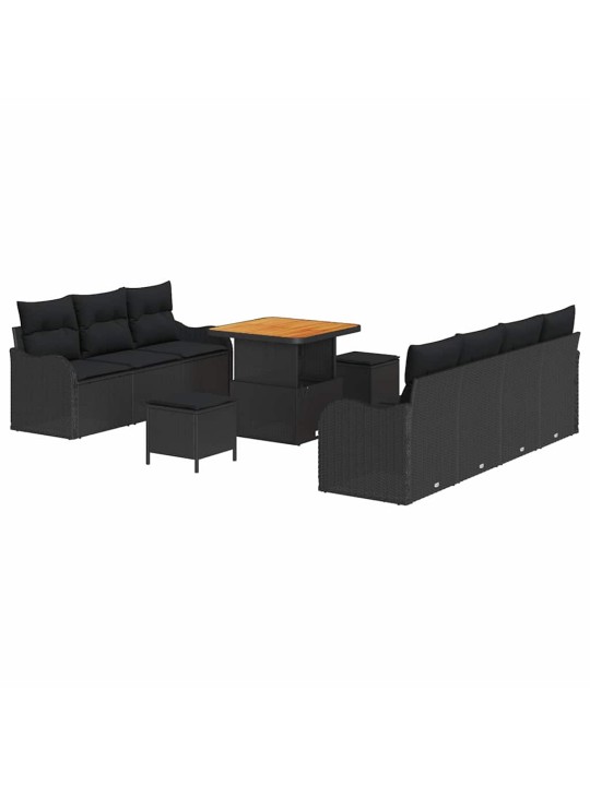 Dārza dīvānu komplekts 10 pcs melna poliratāns