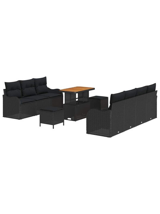 Dārza dīvānu komplekts 10 pcs melna poliratāns