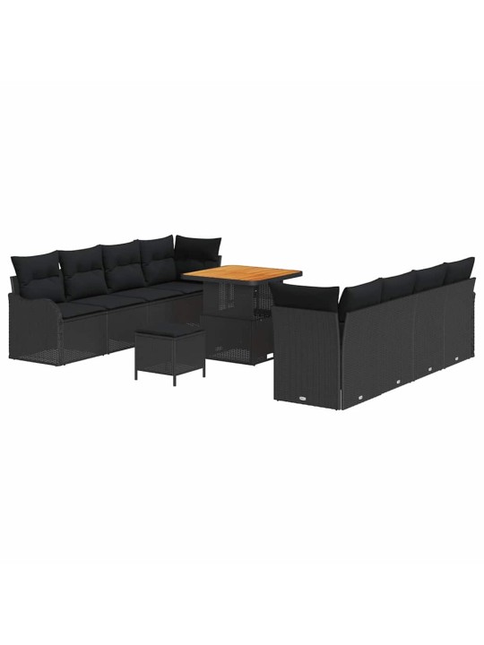 Dārza dīvānu komplekts 11 pcs melna poliratāns