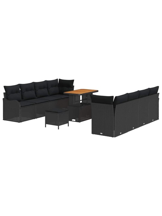 Dārza dīvānu komplekts 11 pcs melna poliratāns