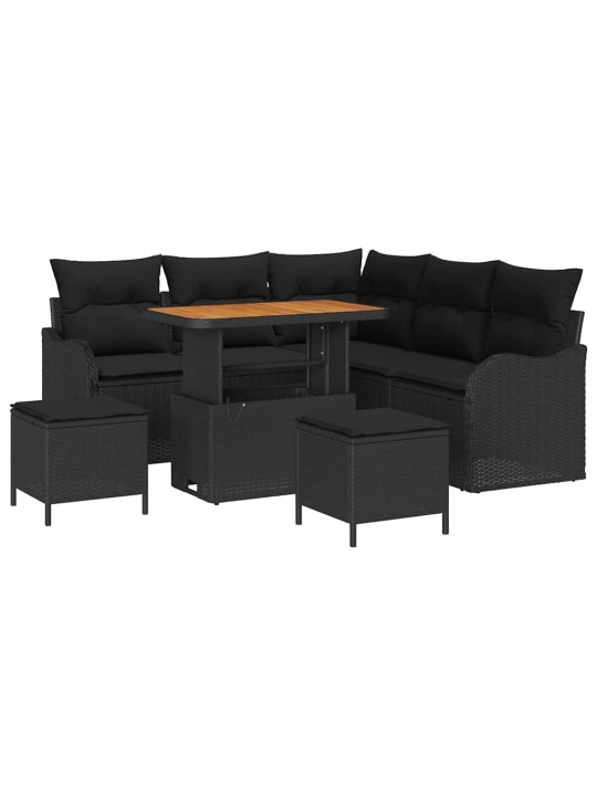 Dārza dīvānu komplekts 8 pcs melna poliratāns