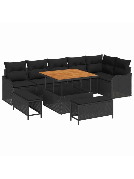 Dārza dīvānu komplekts 9 pcs melna poliratāns