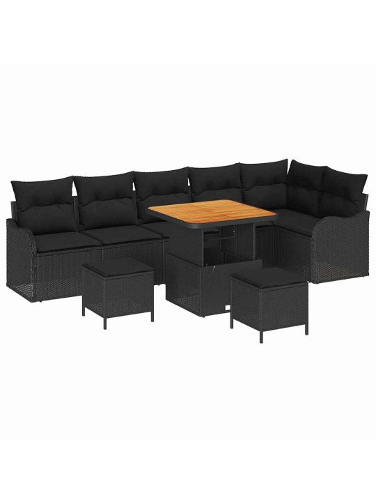 Dārza dīvānu komplekts 9 pcs melna poliratāns