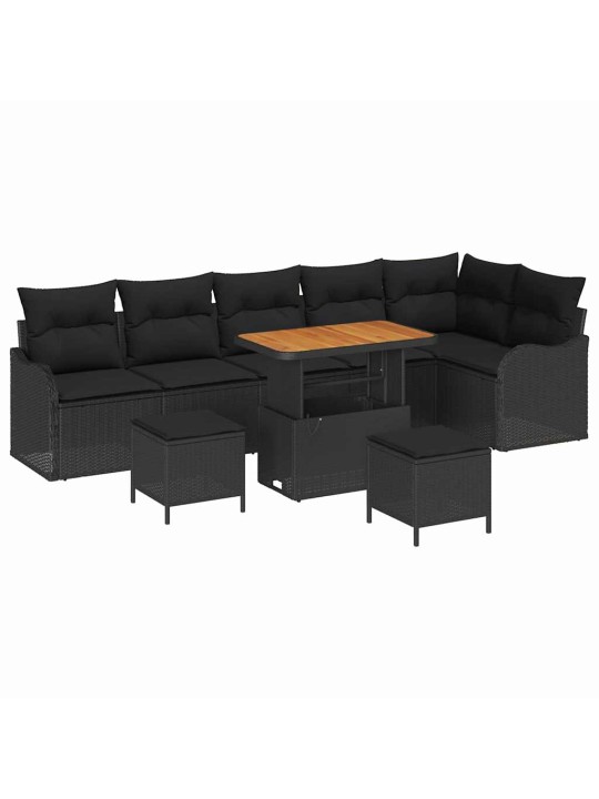 Dārza dīvānu komplekts 9 pcs melna poliratāns