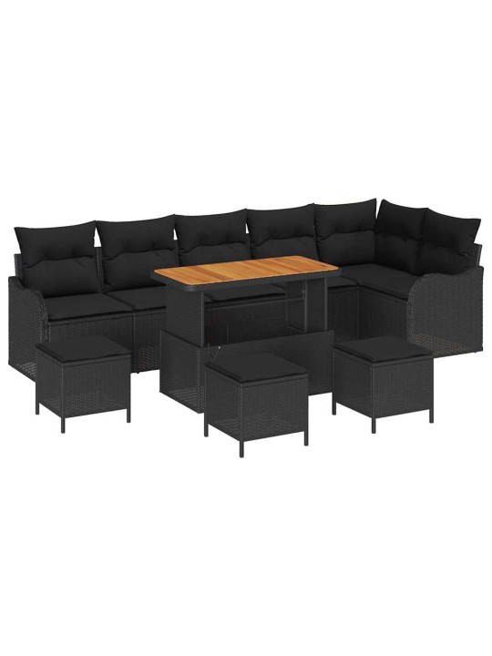 Dārza dīvānu komplekts 10 pcs melna poliratāns