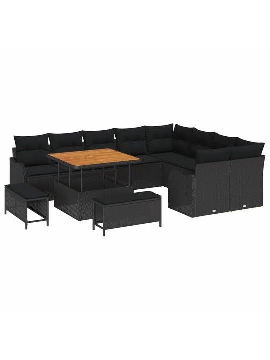 Dārza dīvānu komplekts 12 pcs melna poliratāns