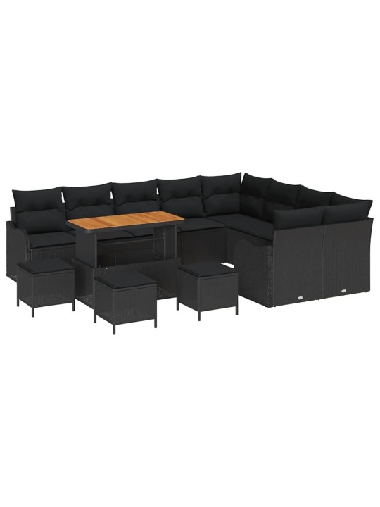 Dārza dīvānu komplekts 13 pcs melna poliratāns