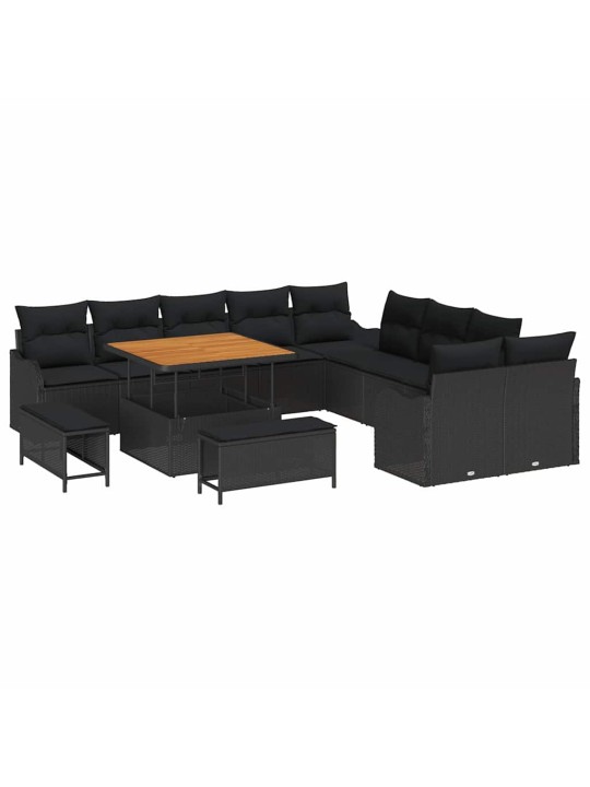 Dārza dīvānu komplekts 13 pcs melna poliratāns
