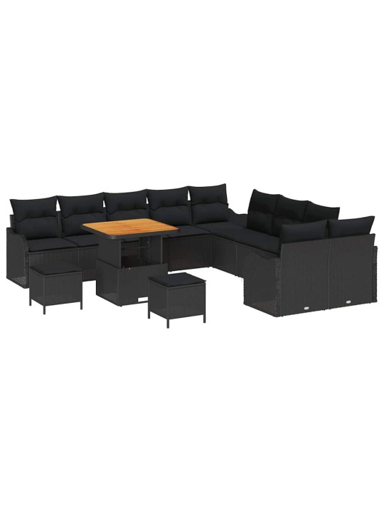 Dārza dīvānu komplekts 13 pcs melna poliratāns