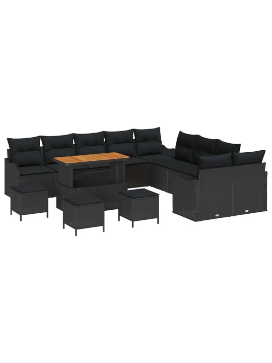 Dārza dīvānu komplekts 14 pcs melna poliratāns