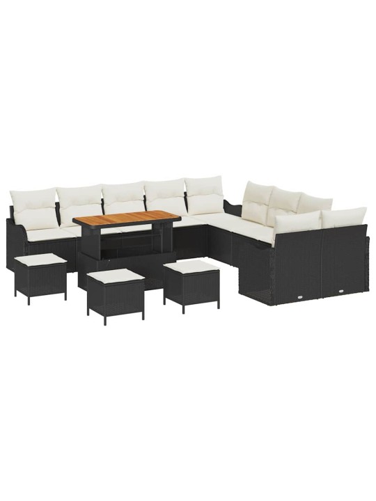 Dārza dīvānu komplekts 14 pcs melna poliratāns