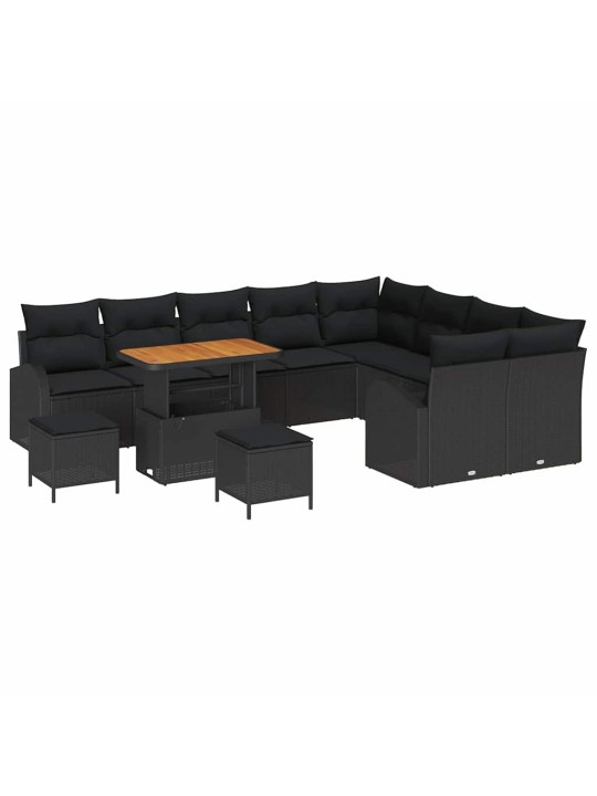 Dārza dīvānu komplekts 12 pcs melna poliūtu rotangpalma