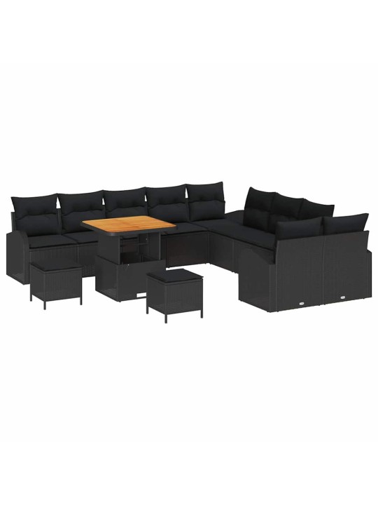 Dārza dīvānu komplekts 13 pcs melna poliūtu rotangpalma