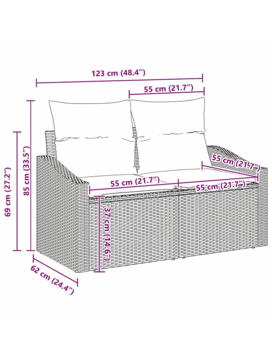 Dārza dīvānu komplekts 8 pcs melna poliūtu rotangpalma