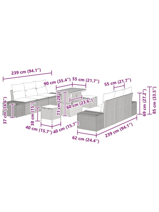 Dārza dīvānu komplekts 9 pcs melna poliūtu rotangpalma