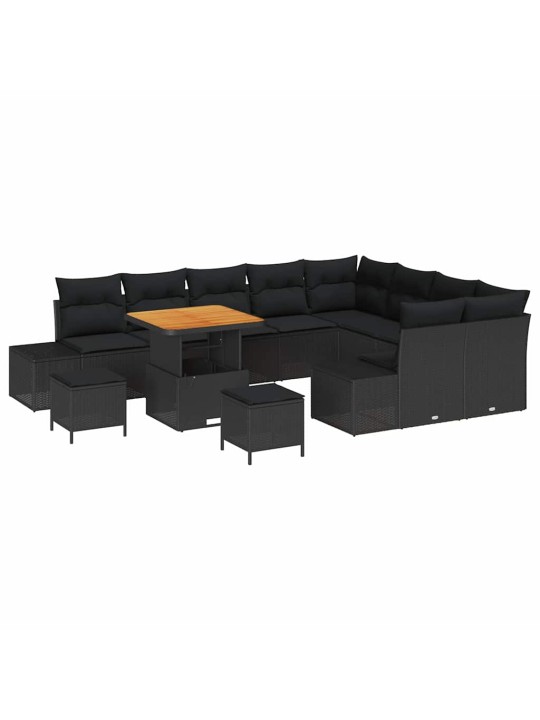 Dārza dīvānu komplekts 12 pcs melna poliūtu rotangpalma