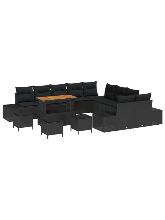 Dārza dīvānu komplekts 14 pcs melna poliūtu rotangpalma