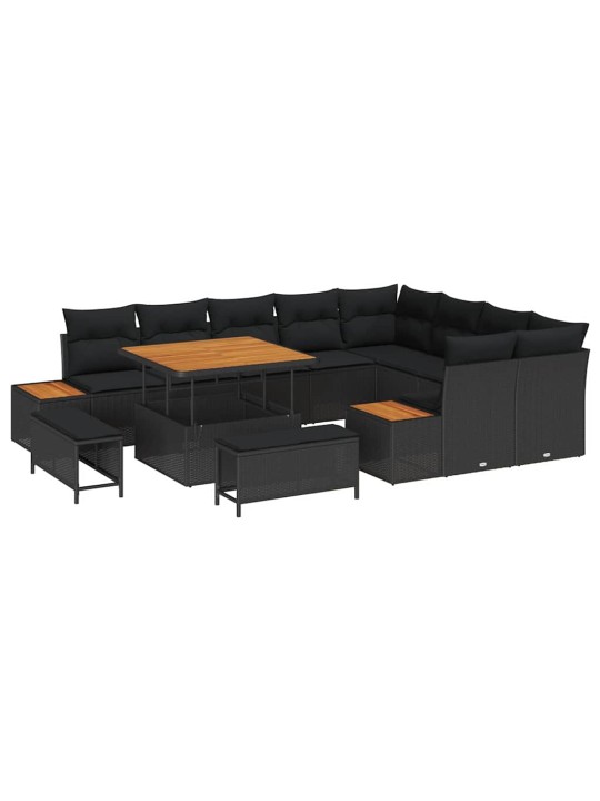Dārza dīvānu komplekts 12 pcs melna poliūtu rotangpalma