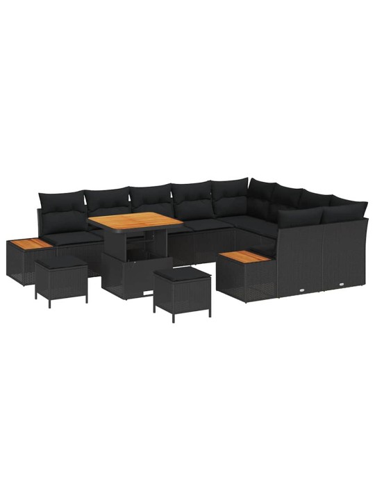 Dārza dīvānu komplekts 12 pcs melna poliūtu rotangpalma