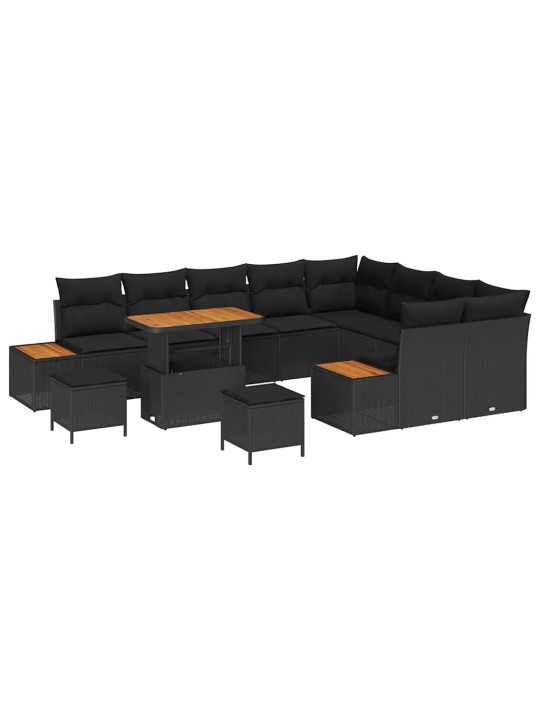 Dārza dīvānu komplekts 12 pcs melna poliūtu rotangpalma
