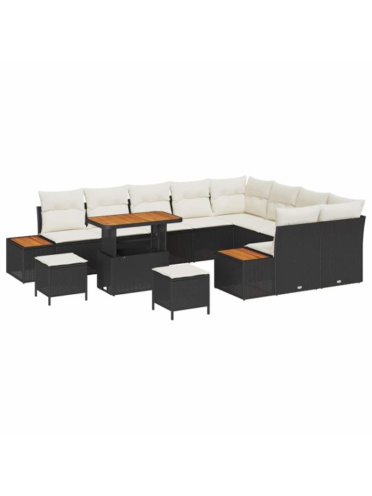Dārza dīvānu komplekts 12 pcs melna poliūtu rotangpalma
