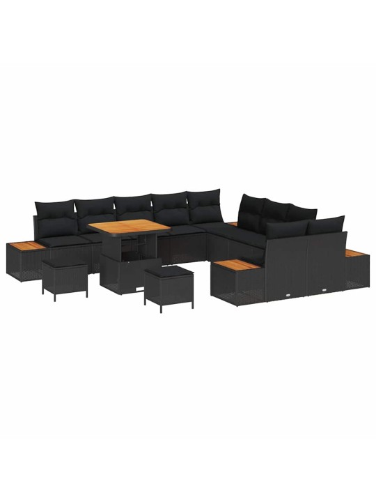 Dārza dīvānu komplekts 13 pcs melna poliūtu rotangpalma