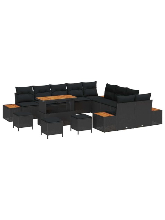 Dārza dīvānu komplekts 14 pcs melna poliūtu rotangpalma