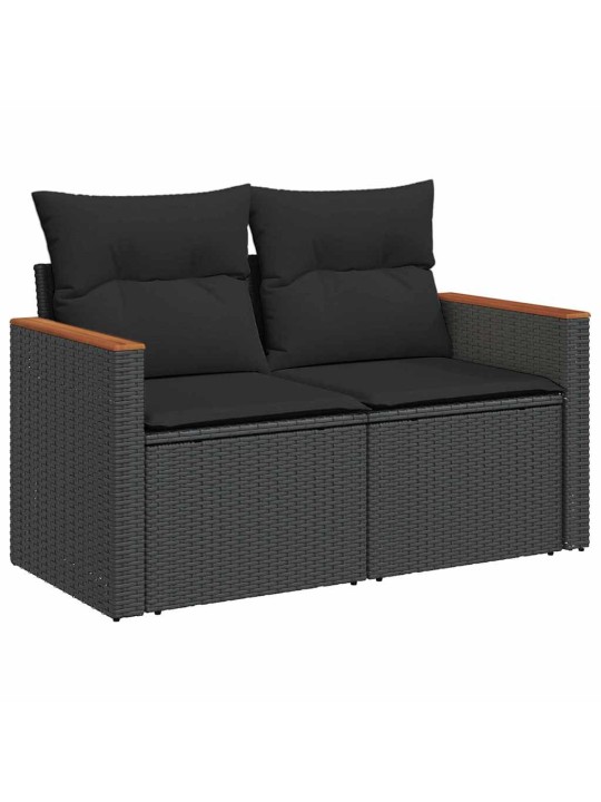 Dārza dīvānu komplekts 10 pcs melna poliūtu rotangpalma