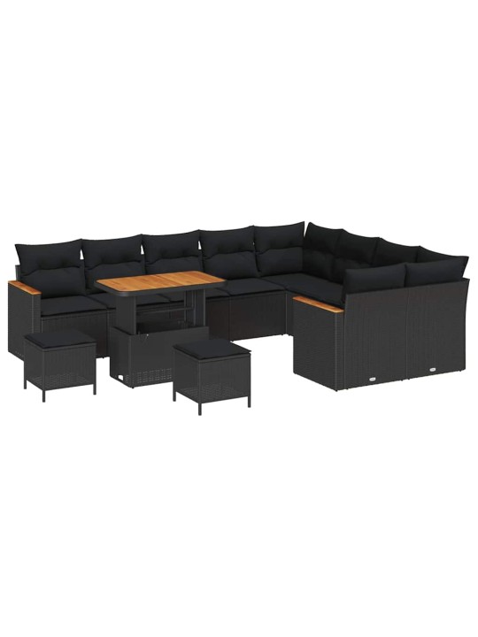 Dārza dīvānu komplekts 12 pcs melna poliūtu rotangpalma