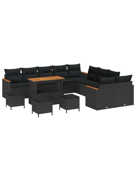 Dārza dīvānu komplekts 14 pcs melna poliūtu rotangpalma